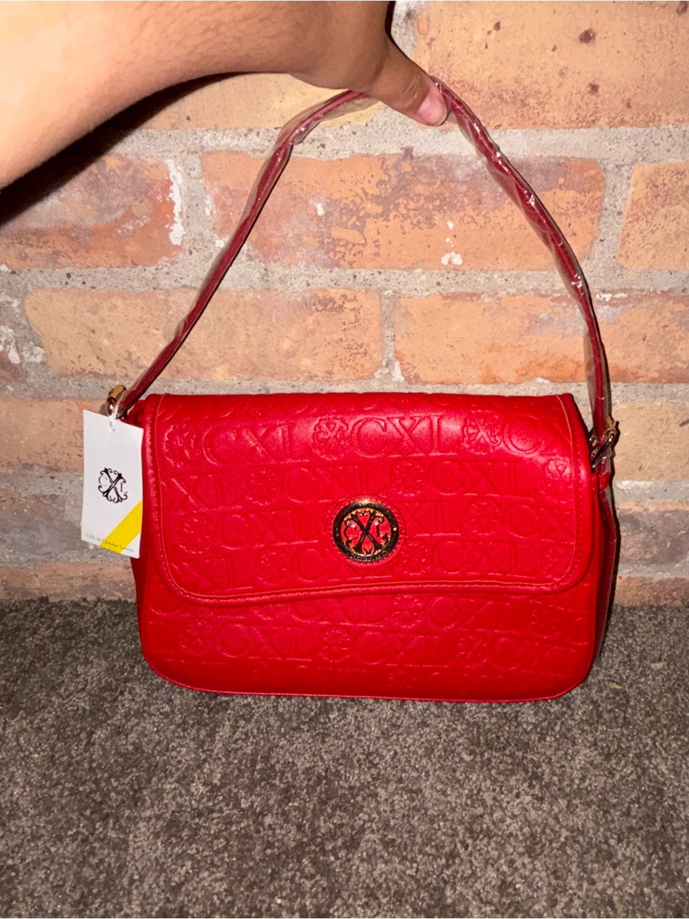 Christian Lacroix Red Embossed Shoulder Bag